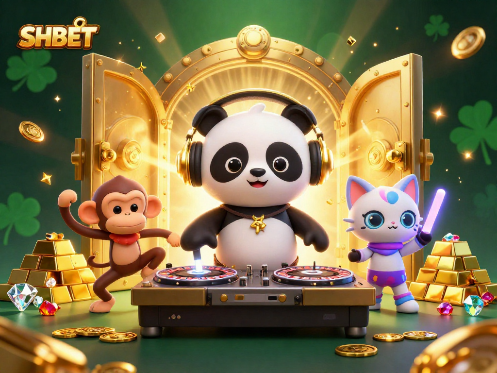 Experience thrilling fun with SHBET in a vibrant casino scene filled with treasures.