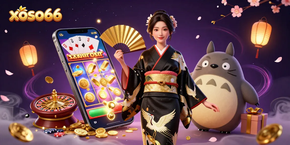 Xoso66 offers captivating slot games with golden coins and dynamic animations in this illustration.