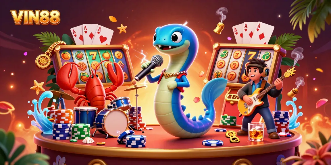 Experience thrilling gaming with VIN88's vibrant underwater casino scene featuring dynamic cartoon characters.