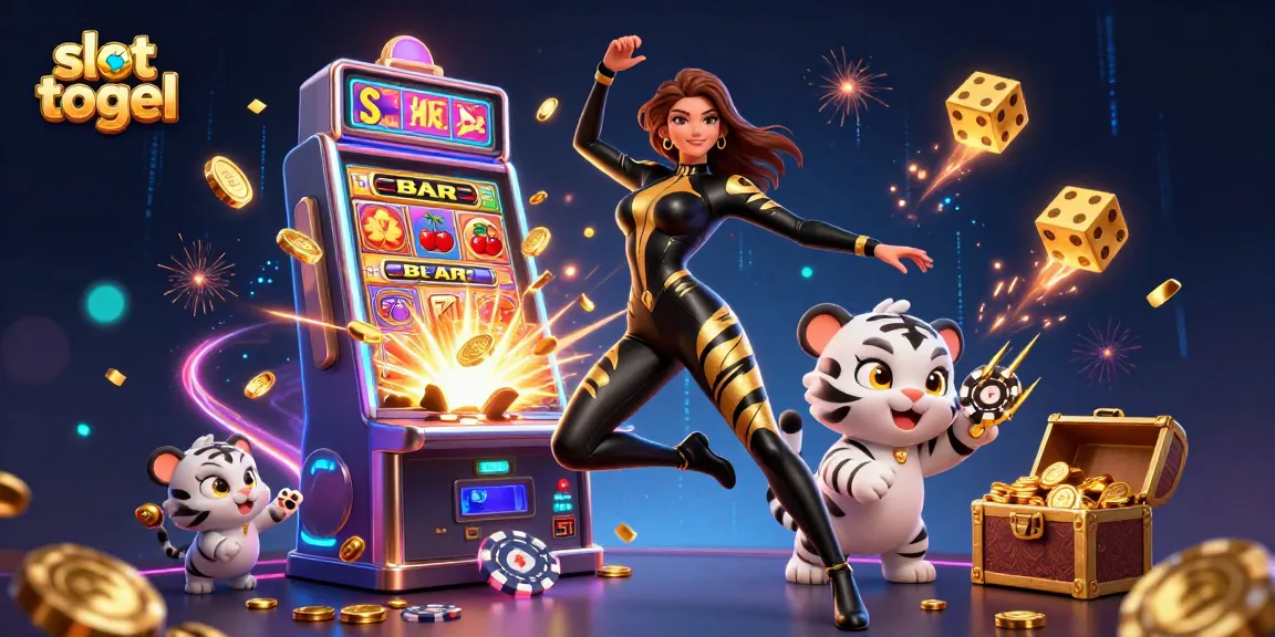 Engage with slot togel action featuring immersive casino illustration with a woman and tiger.