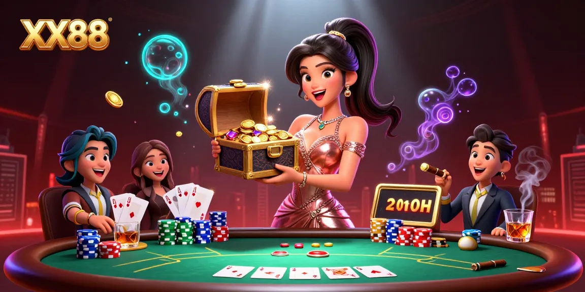 Experience thrilling wins at XX88 with a stunning treasure chest of gems and coins.