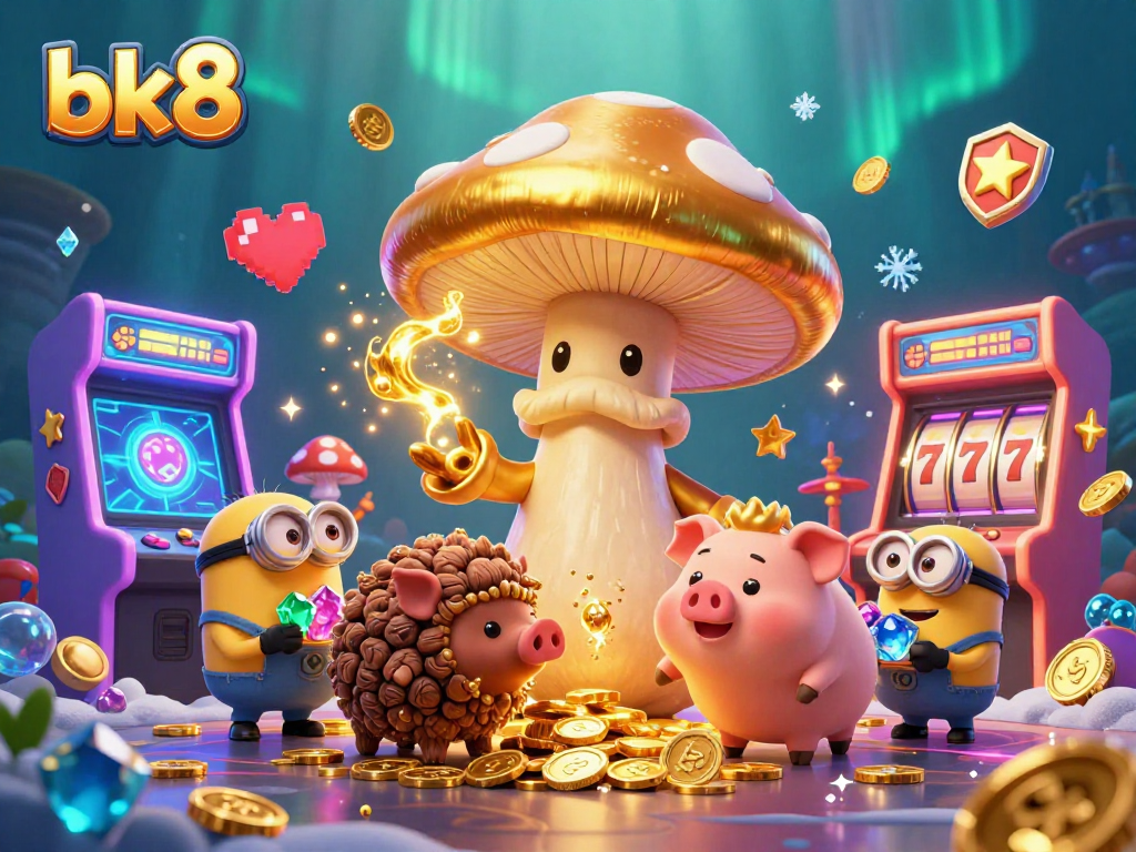 Experience the magic of bk8 as the mushroom wizard transforms treasures in this vibrant casino scene.