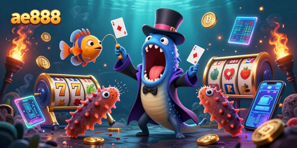 Engage with ae888 in a vibrant underwater casino scene featuring magical creatures and dynamic slot elements.