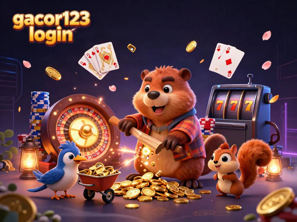 Experience big wins at gacor123 login while enjoying a golden coin raining casino scene.