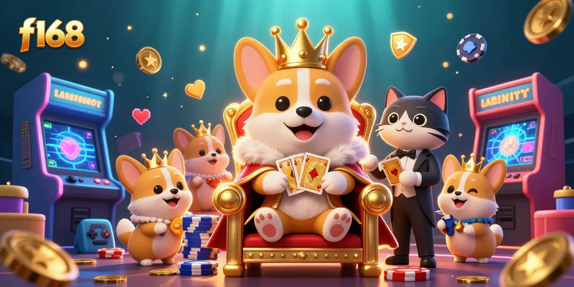 Experience winning strategies at f168 with a royal corgi surrounded by vibrant gaming dynamics.