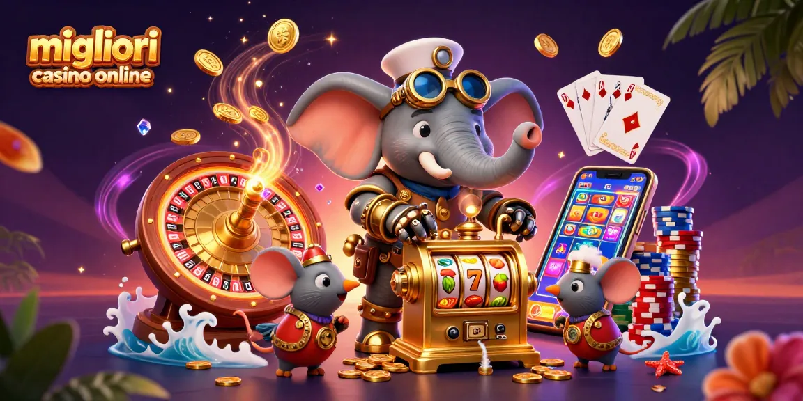 Interagisci con i migliori casino online che mostrano elementi drammatici in stile steampunk in una vivace scena di casinò.