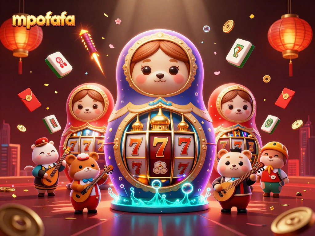 Experience jackpot excitement at mpofafa with a lively casino-themed scene of cartoon bears and vibrant game elements.