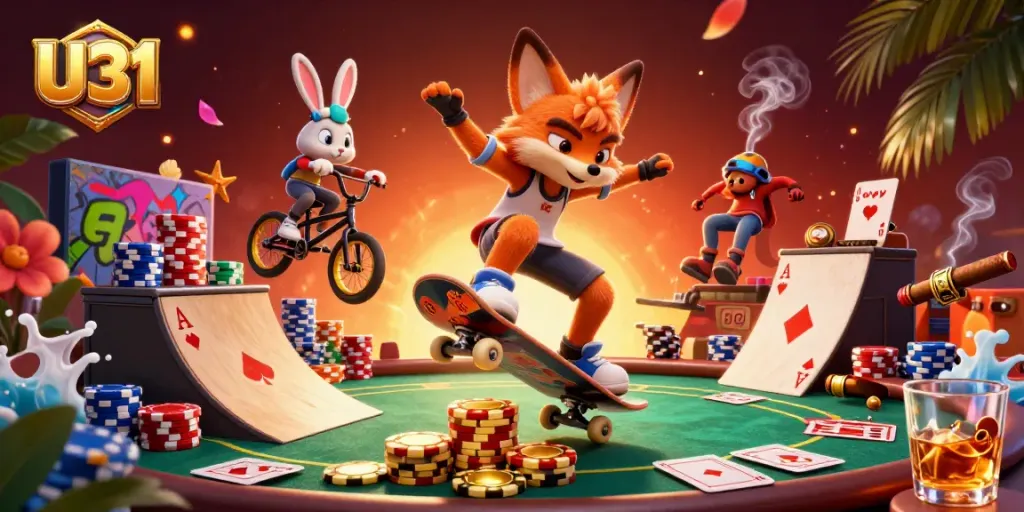Join the action at U31 with thrilling 3D casino elements and vibrant characters in a dynamic scene.