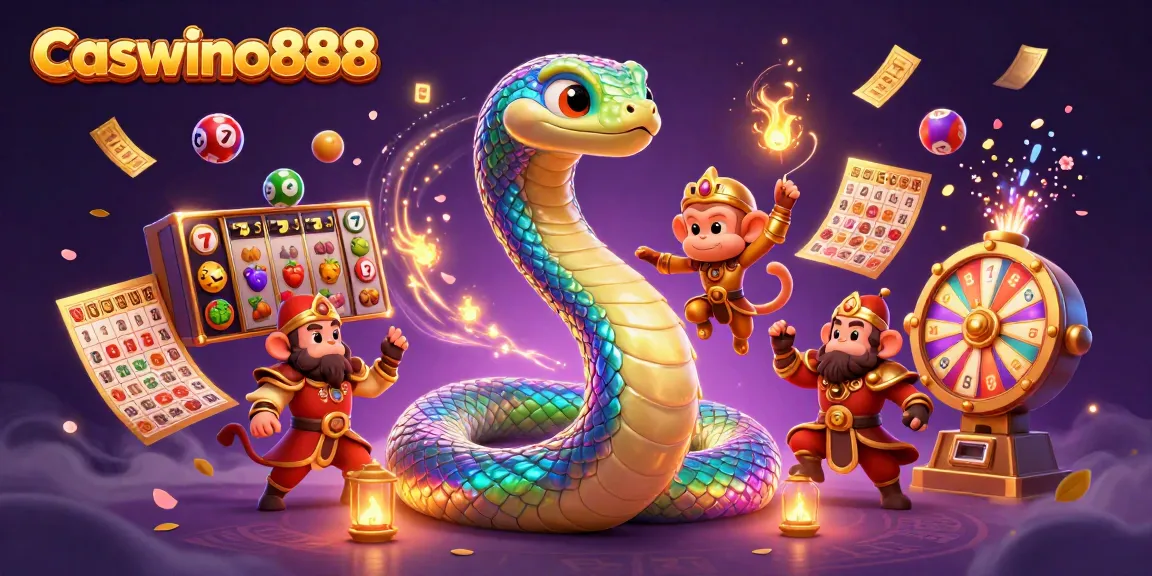 Experience the thrill of Caswino888 with a vibrant 3D casino scene featuring jackpot slots and lively characters.