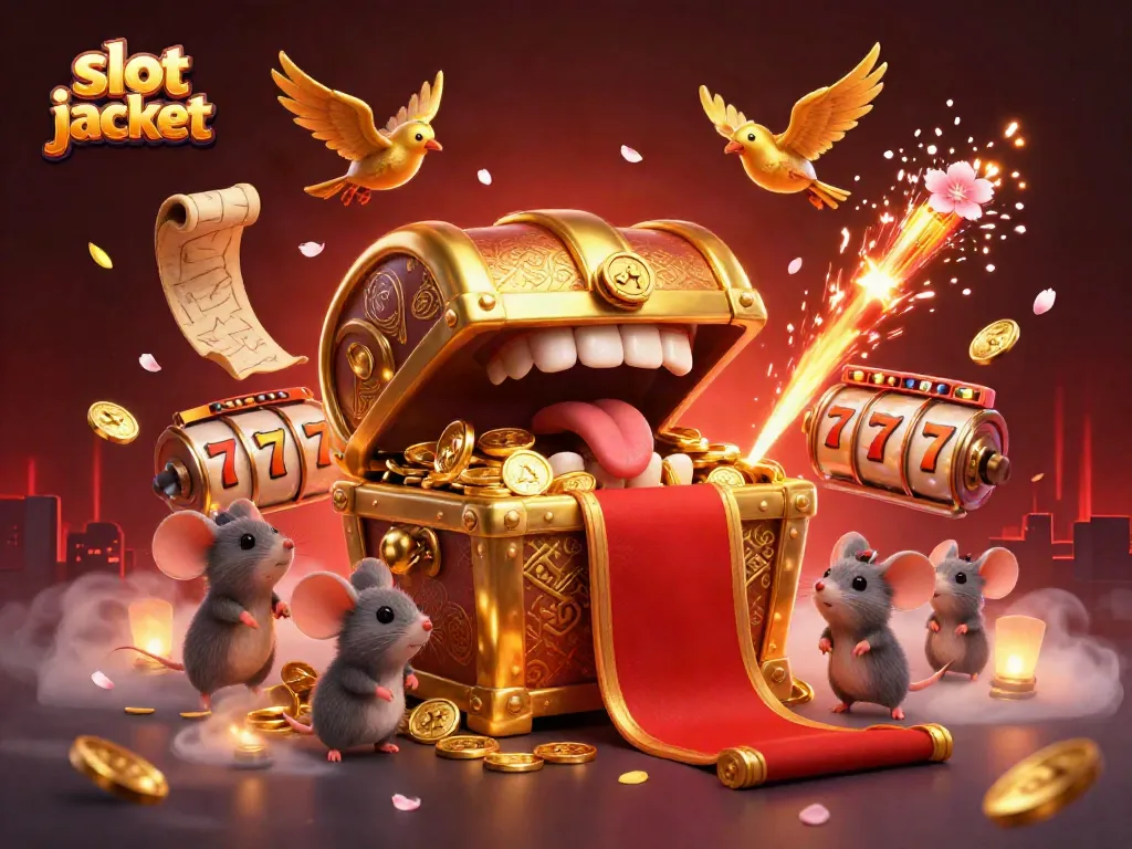 Engage with slot jackpot excitement in this vibrant 3D casino scene filled with animated game elements.