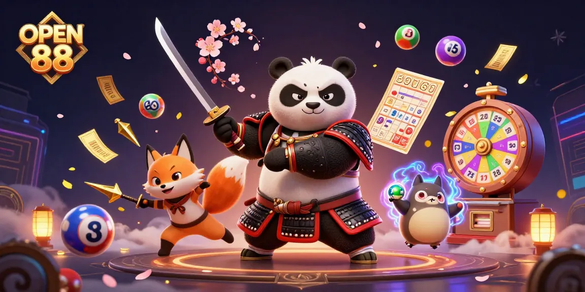 Experience the excitement with OPEN 88's vibrant illustration showcasing dynamic gaming elements.