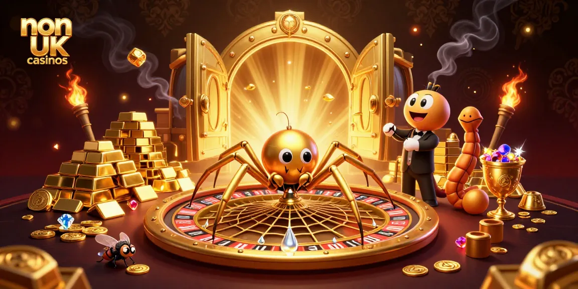Engage in thrilling non UK casinos with our vibrant 3D illustration showcasing excitement and play.