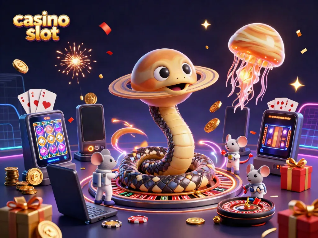 Experience thrilling casino slot action with a cosmic twist, featuring playful characters and captivating visuals.