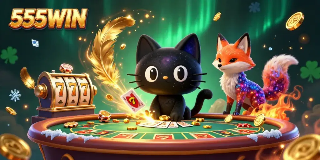 Experience thrilling gaming at 555WIN with the cosmic charm of the black hole cat.