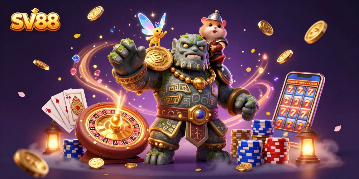 Engage with SV88 as the golem guardian and hamster knight explore vibrant casino treasures.
