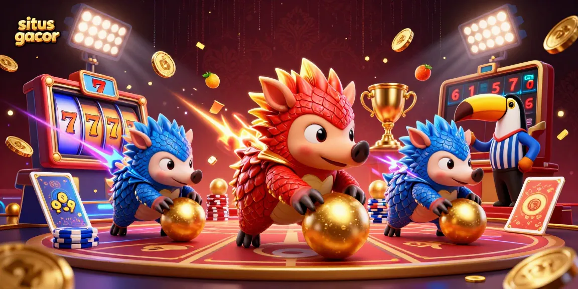 Bermain situs gacor dengan simbol buah dan jackpot berkilau dalam ilustrasi menarik.