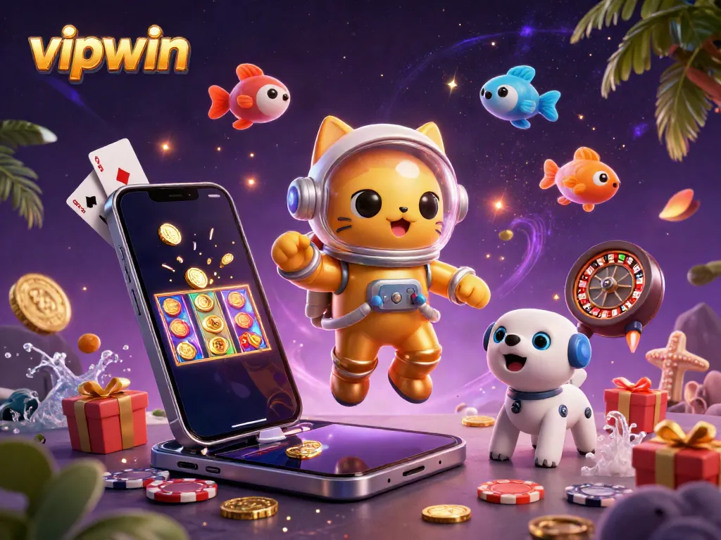 Engage in thrilling slots and gaming with vipwin in a vibrant cosmic illustration