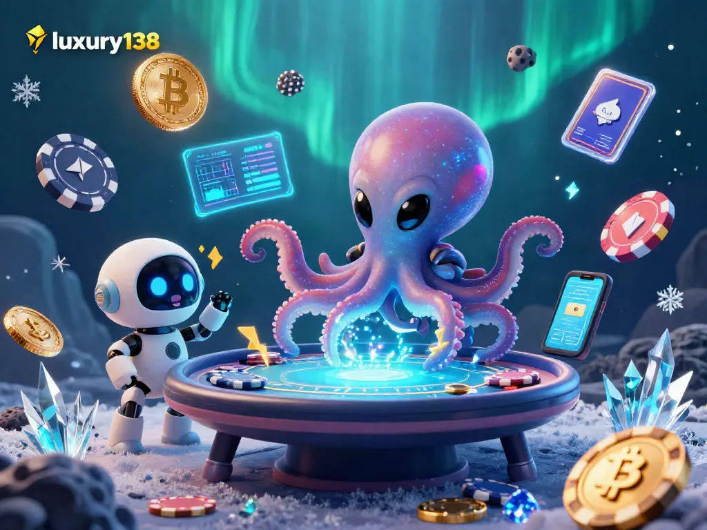 Experience premium gaming with luxury138’s dynamic 3D alien octopus at the holographic poker table.