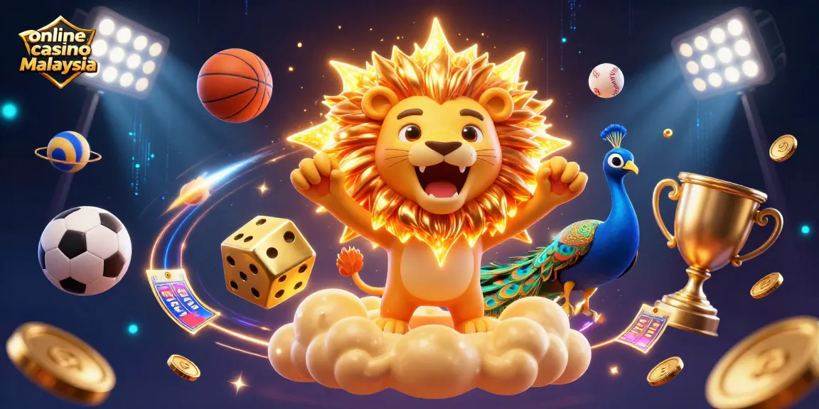 Experience thrilling gaming action with online casino Malaysia, showcased by a dynamic 3D illustration.