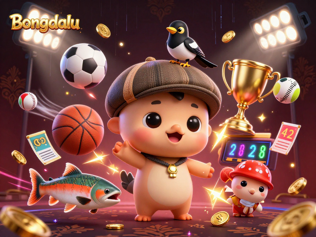 Bongdalu showcases a playful baby Nessie amid dynamic sports betting elements in a vibrant casino scene.