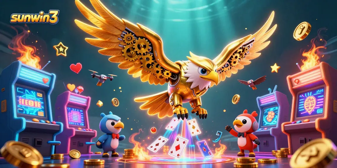 Exciting gameplay at sunwin3 featuring a golden eagle and colorful arcade elements attracting players.