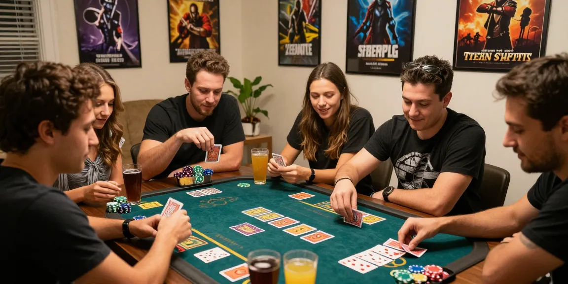 Exciting game night with friends playing Teen Patti Gold card game, colorful cards and chips set in cozy atmosphere.