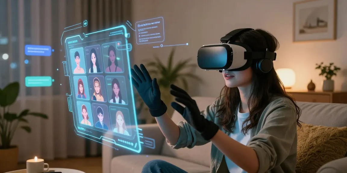 Interactive AI girlfriend experience in a futuristic virtual reality setting.