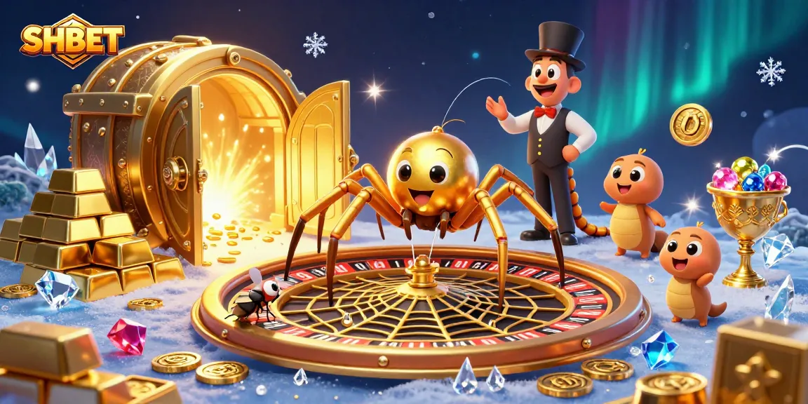 Experience thrilling bets at SHBET's roulette wheel with vibrant casino elements sparkling around.