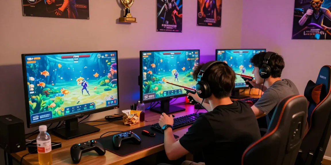 Exciting gaming moment with player enjoying 78win fish shooting game in a colorful gaming room.
