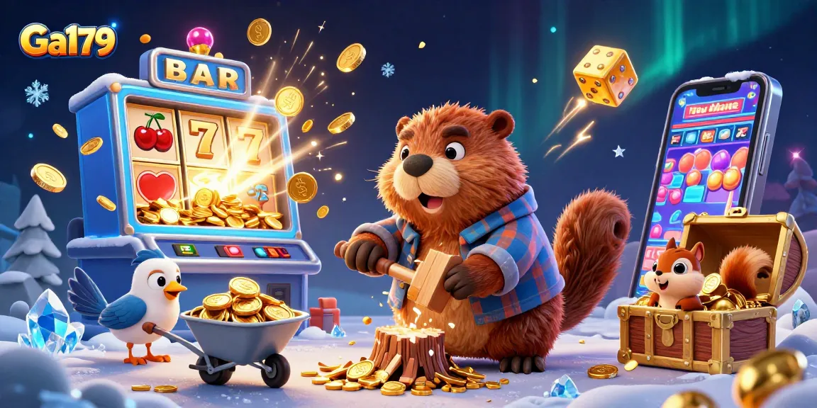 Experience the thrill of Ga179 casino with vibrant gold coins and exciting games in a bustling, animated scene.