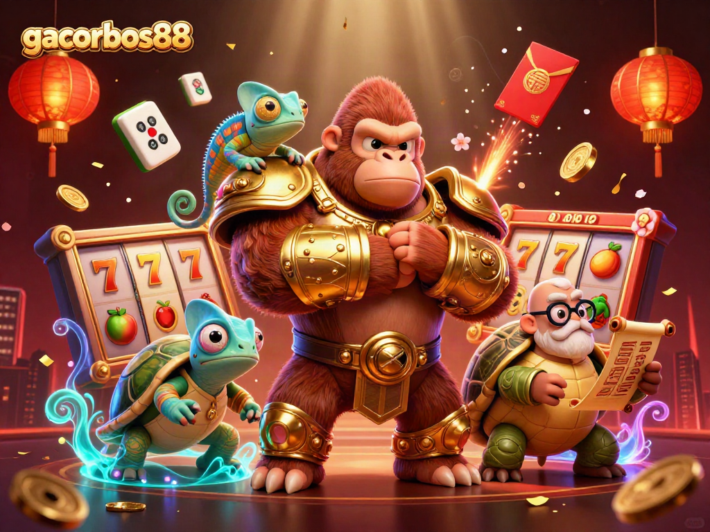 Experience gaming adventures with gacorbos88: a powerful casino-themed 3D illustration.