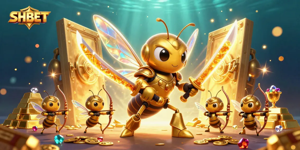 SHBET adventures in vibrant 3D showing a golden hornet in samurai armor and treasure vault elements.