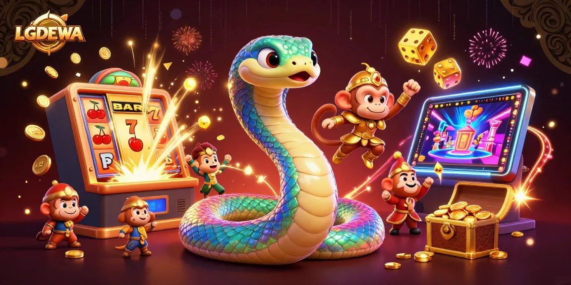 Spin to win big with LGODEWA as the golden monkey king and rainbow serpent celebrate jackpots!