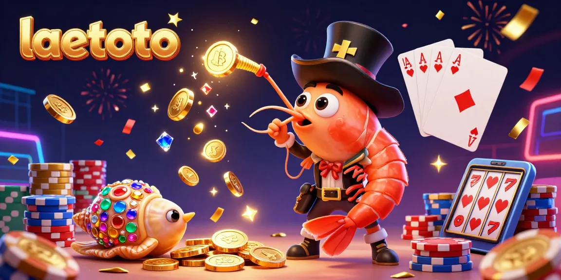 Catch a winning moment at laetoto with a vibrant 3D cartoon illustration of a lively casino scene featuring sparkling gems and coins.
