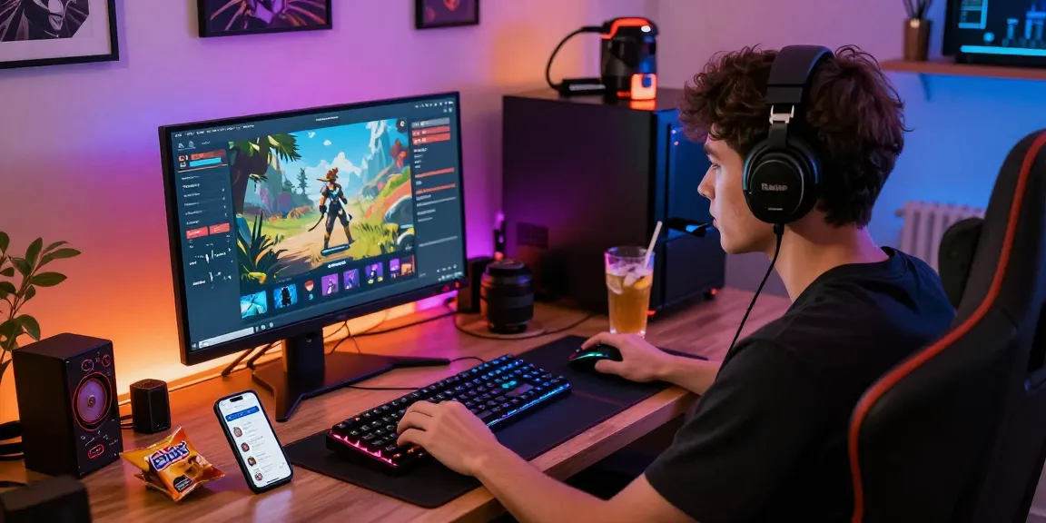 Engaged player in Raja Game login setup with gaming gear and vibrant atmosphere