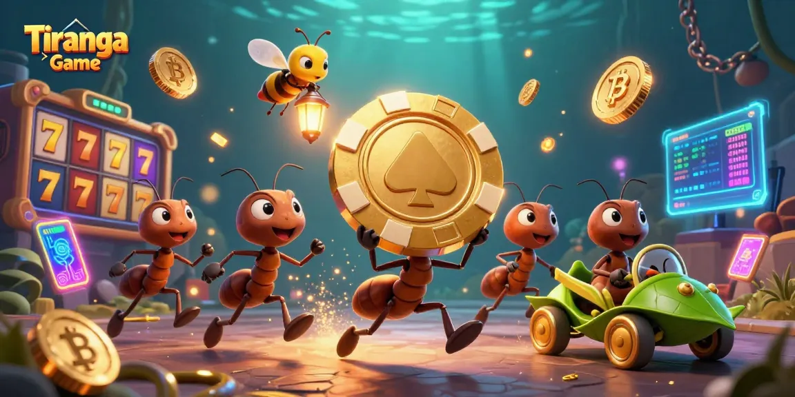 Tiranga Game displays an engaging 3D heist scene with animated ants transporting a giant poker chip.
