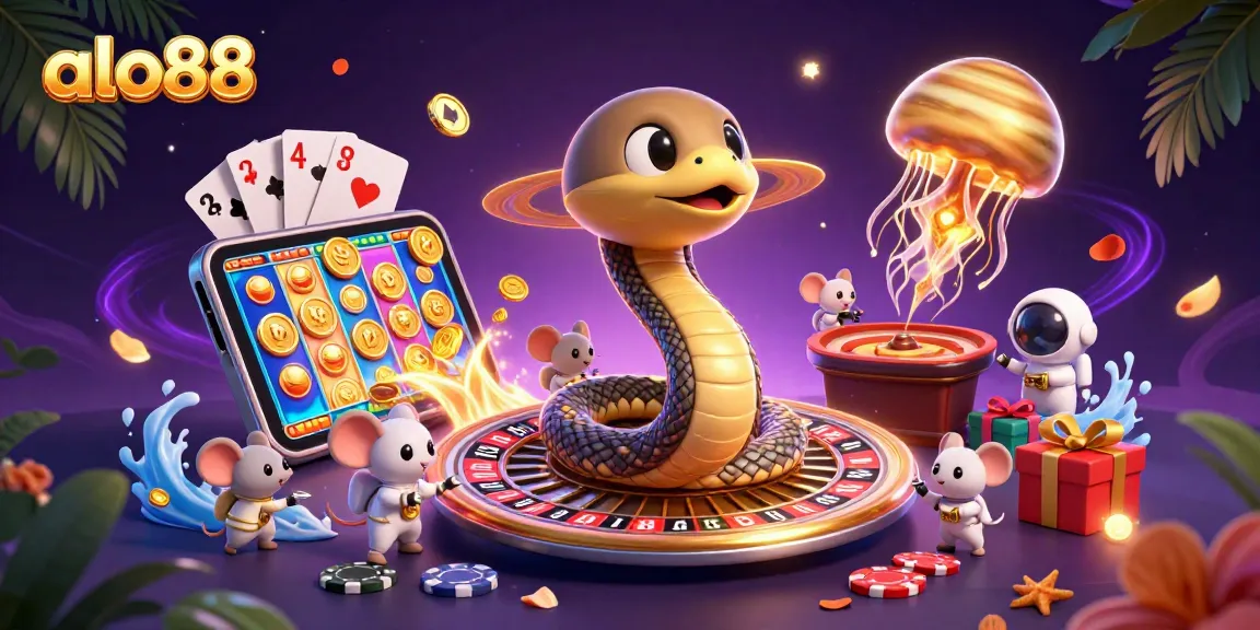 Bet on the dynamic alo88 snake roulette while astronaut mice place bets in a mesmerizing casino scene.