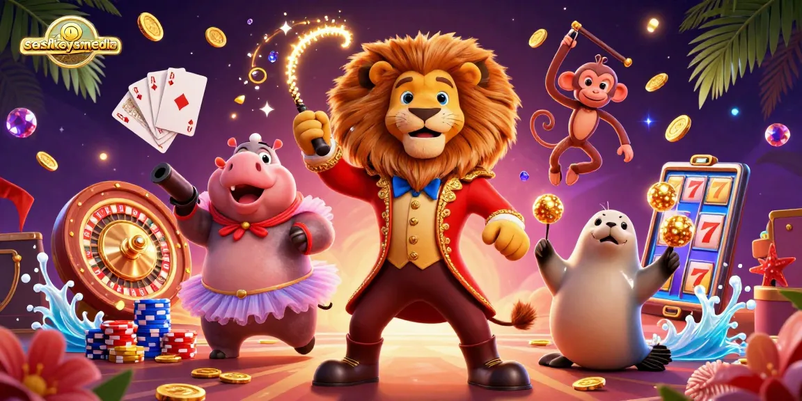 Experience thrilling gameplay with sashkeysmedia's vibrant circus-themed illustration featuring gambling elements.
