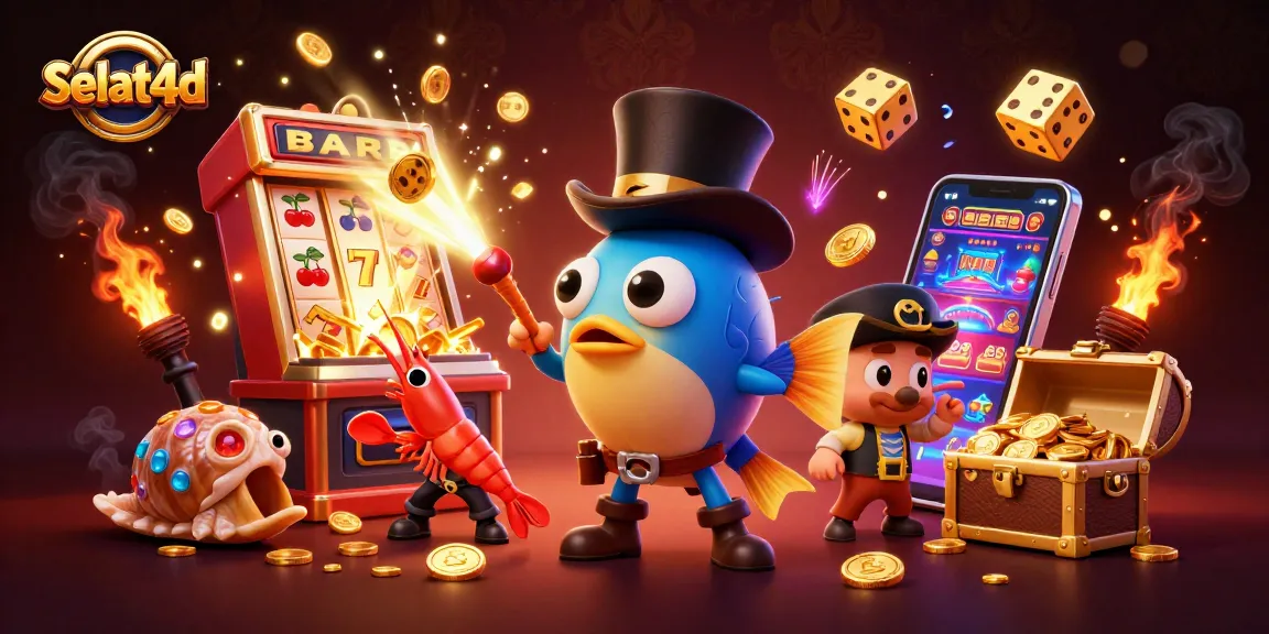Engage with selat4d as a glowing anglerfish lures golden coins amidst a vibrant slot machine explosion.