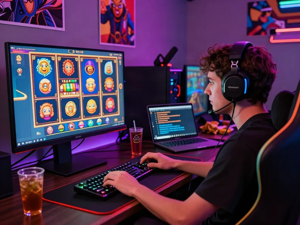 Player enjoying slot maxwin games in a vibrant gaming setup with dynamic visuals and engaging atmosphere.