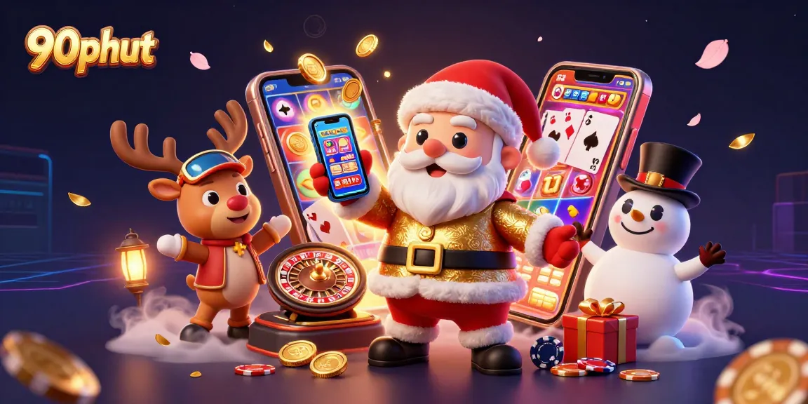 90phut showcases Santa and friends enjoying a vibrant casino atmosphere with dynamic gaming elements.