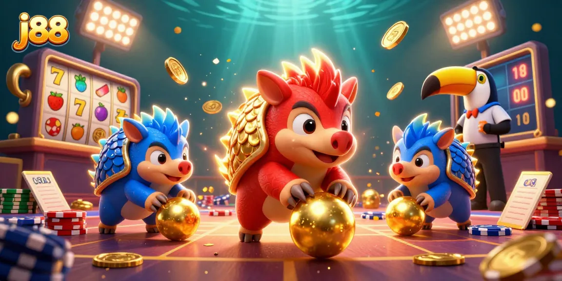 j88 slot game showdown with rival pangolins and dynamic casino elements for an exciting scene