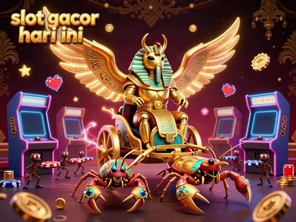 Permainan slot gacor hari ini dengan scarab emas dan gambar mesin arcade yang menarik.