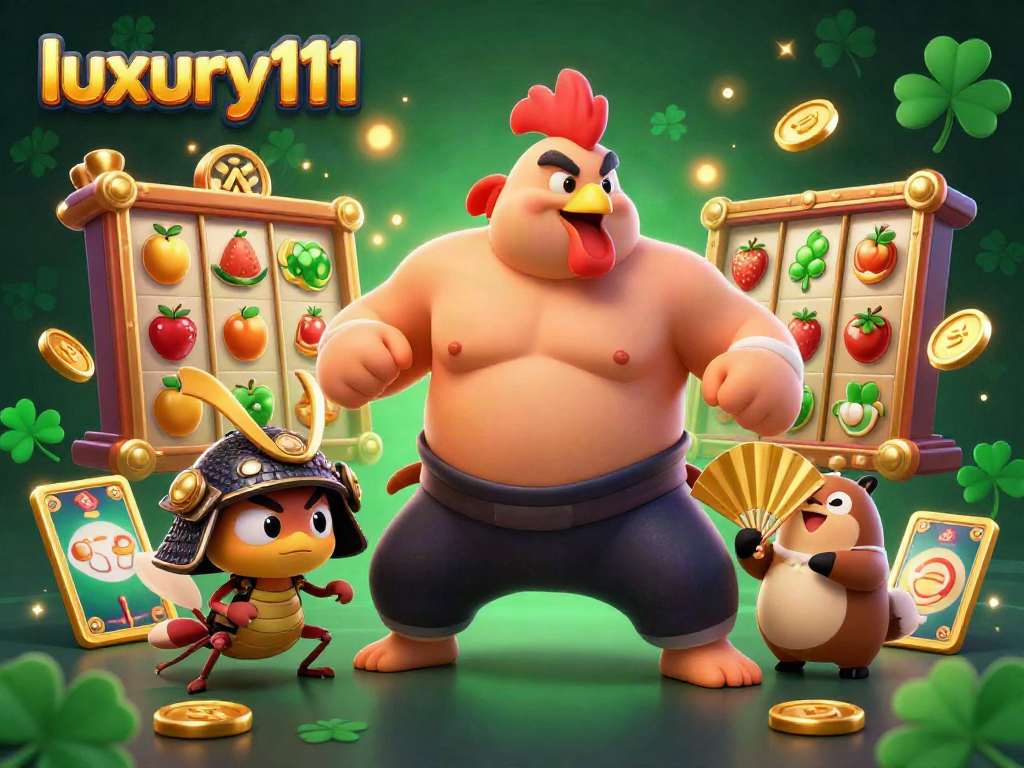 Engage in thrilling gaming action with luxury111, featuring dynamic slot machines, symbols, and vibrant casino elements.