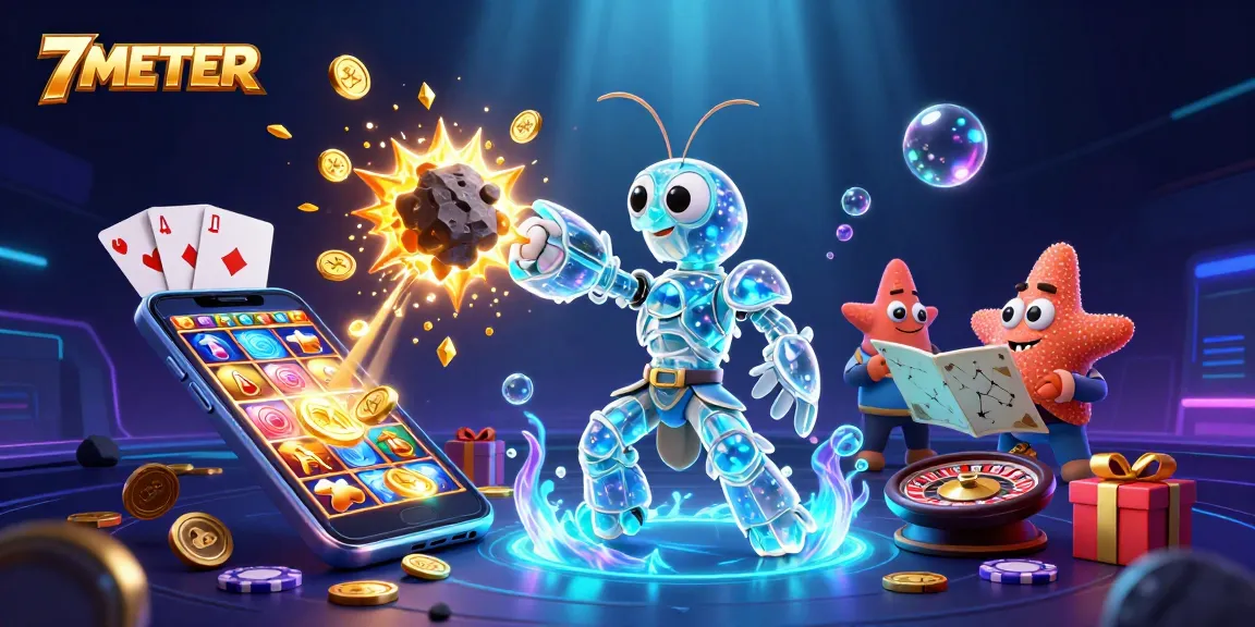 Experience engaging slots with 7METER’s vibrant casino-themed 3D illustration showcasing excitement and winnings.