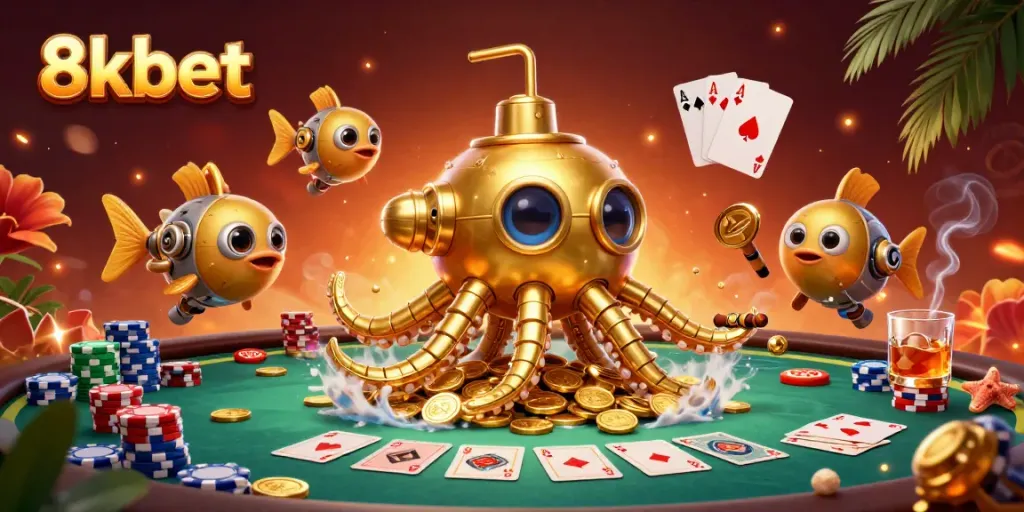 Experience thrilling gameplay at 8xbet with a vibrant casino scene featuring poker, coins, and excitement.