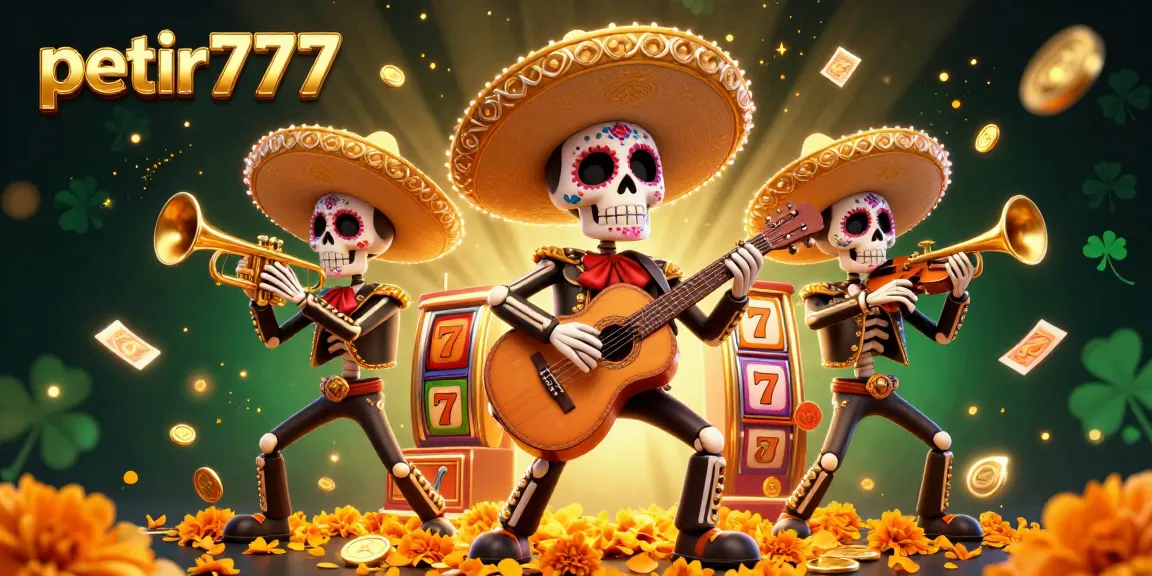 Experience the electrifying atmosphere of petir777 with dynamic skeleton mariachi characters and casino elements.
