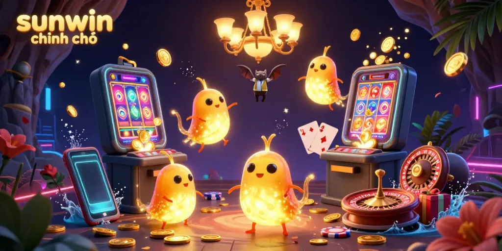 Engage in thrilling gameplay with sunwin chính chủ, illuminated by glowworms in a vibrant 3D casino setting.