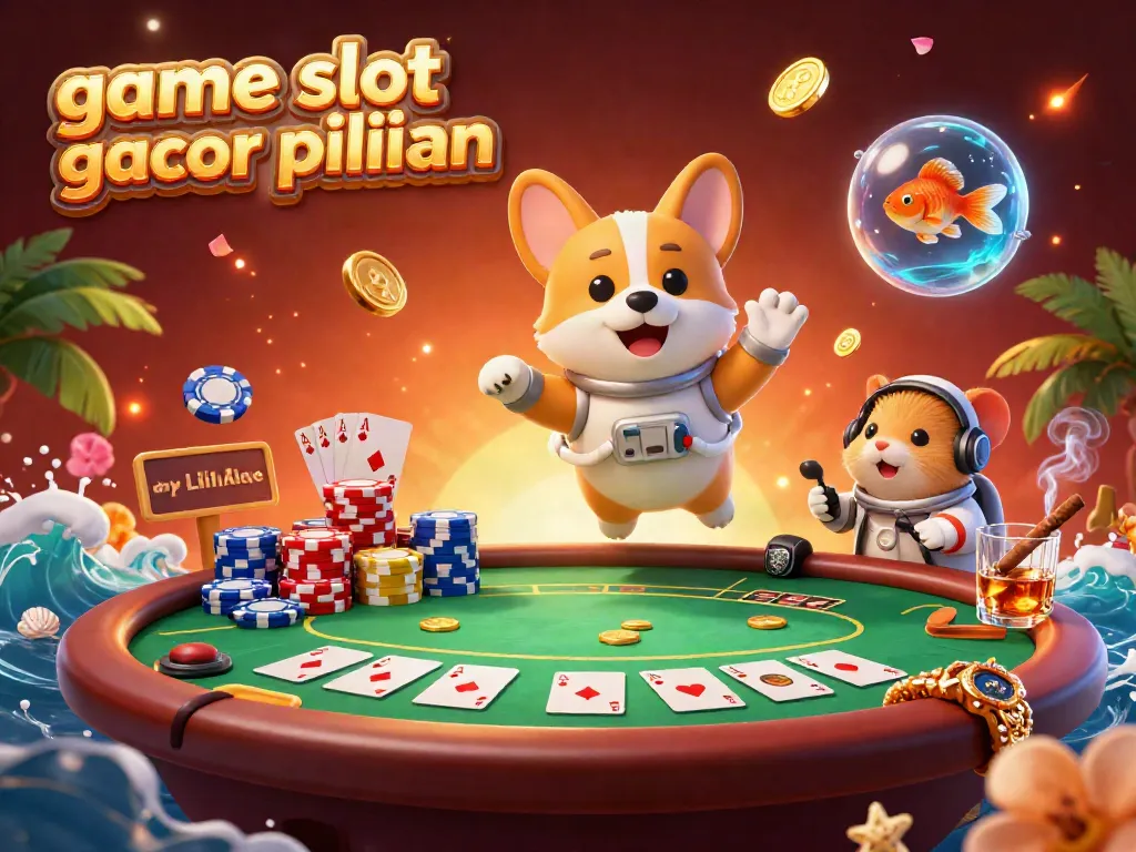 Bermain permainan slot gacor pilihan dengan corgi astronot dan detail kasino yang meriah.