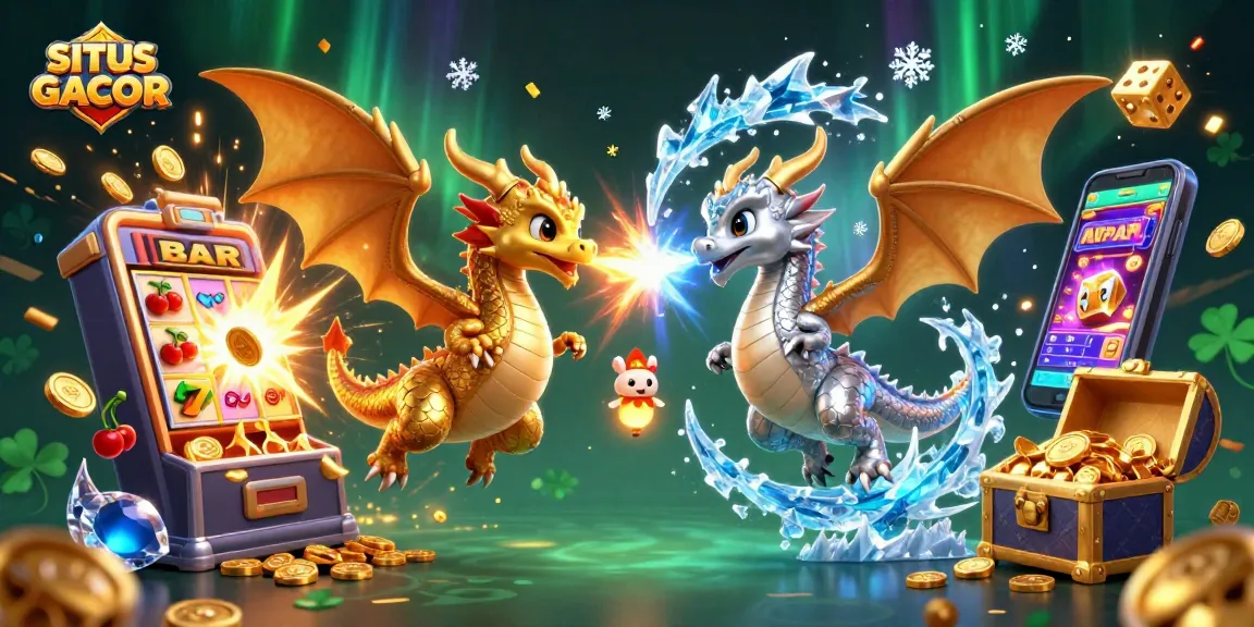 SITUS GACOR showcases legendary dragons amid a jackpot explosion, a thrilling illustration for gamblers.